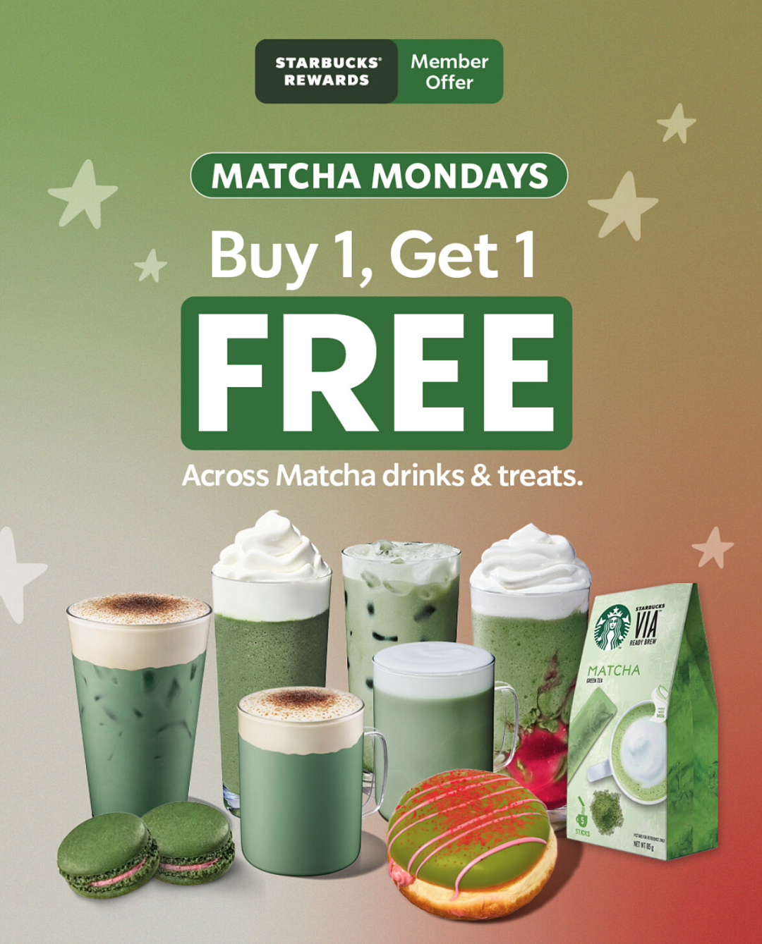 【Starbucks 星巴克】澳洲 抹茶饮品买一送一(图) - 1