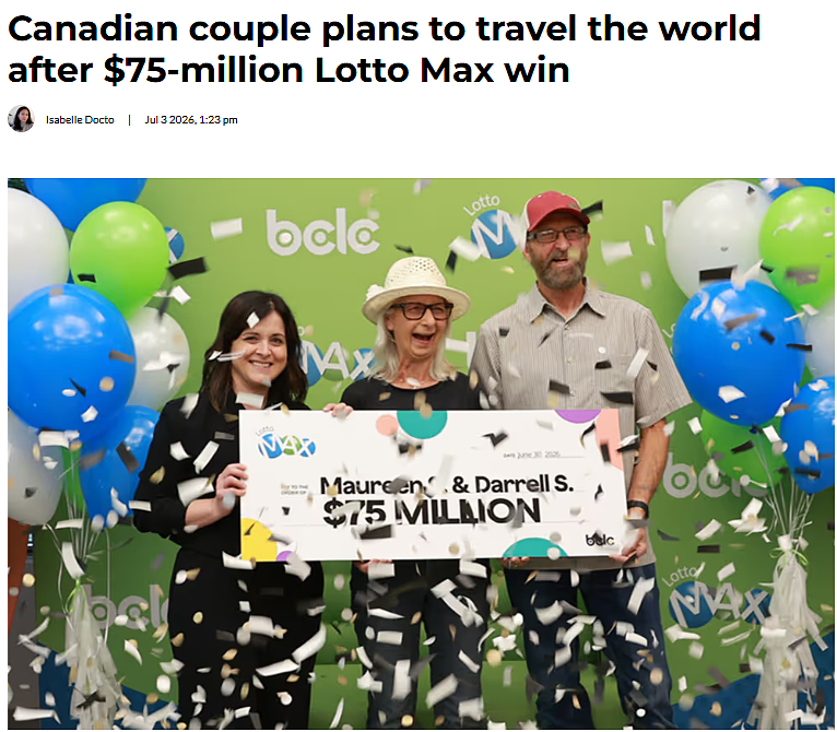 泼天富贵! 加拿大夫妇中得$7500万巨奖: 环游世界+捐出大部分奖金 - 1