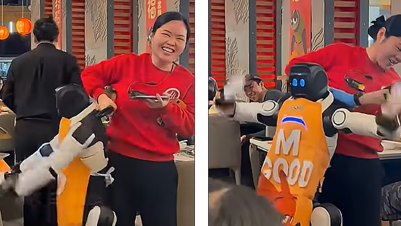 吃着火锅突然出事!加州海底捞机器人当众失控,酱汁飞满全场(组图) - 2