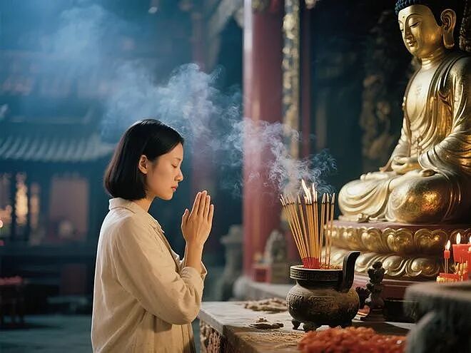 性感女网红“袒胸露乳”拜佛，没点香被指摆拍！网友：连神仙都骗？ - 1