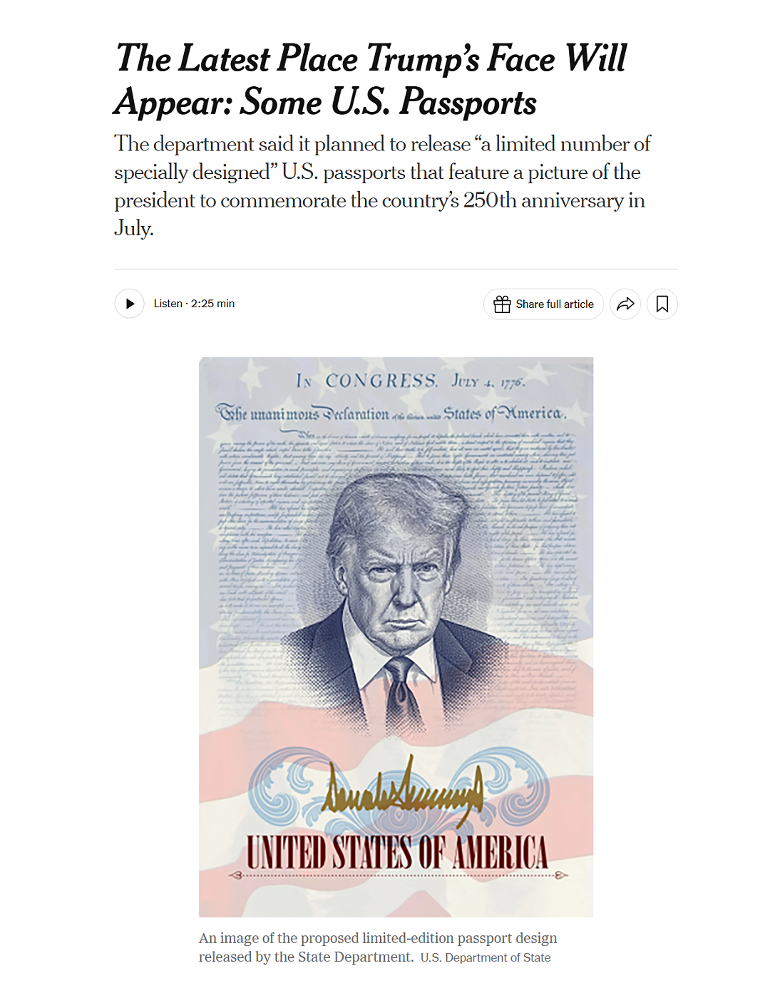 美国网友炸了！特朗普那张“大脸”，这回真要印到美国护照上了（组图） - 1
