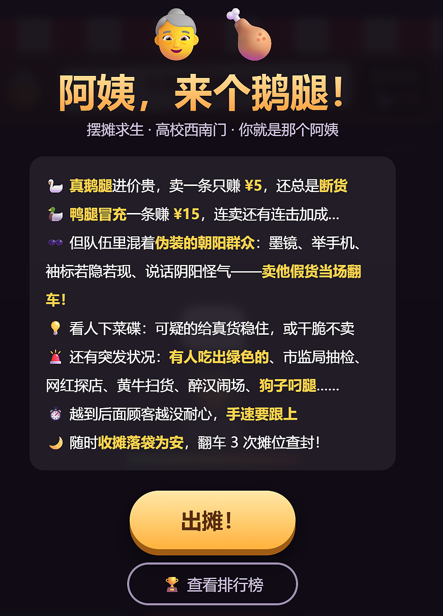 今年嘲讽力最强的国产游戏,是大学生模拟“鹅腿阿姨”摆摊(组图) - 9